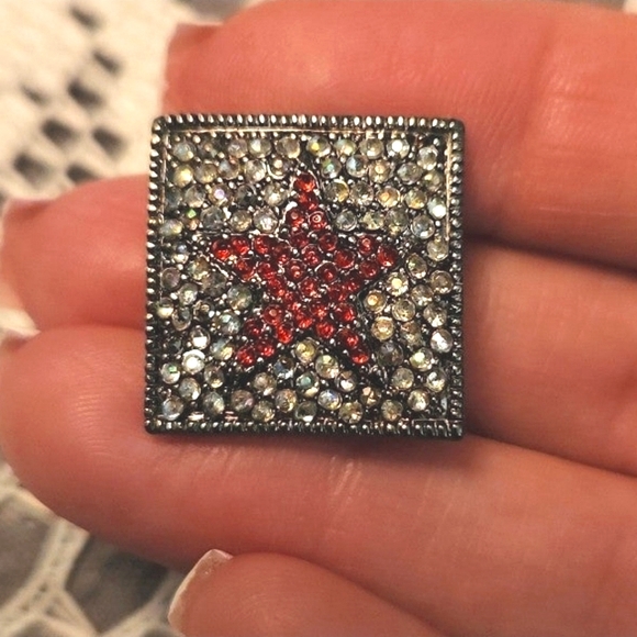 Carolee Crystal & Enamel Flag and Robert Rose Crystal Star Pins - Picture 5 of 6